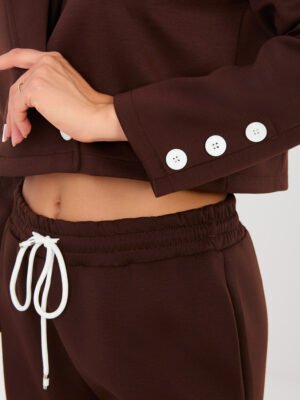 Alternative view of Trumpo švarkelio ir kelnių komplektas iš sviestinės medžiagos "EVON" ruda