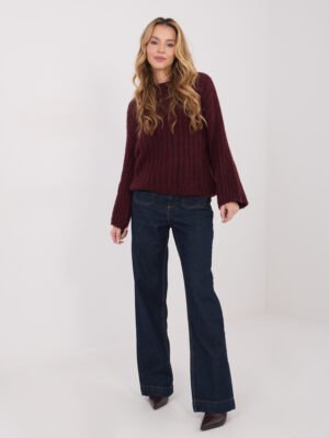 Alternative view of Šiltas megztinis su vilna pūstomis rankovėmis "ANGGI" bordo