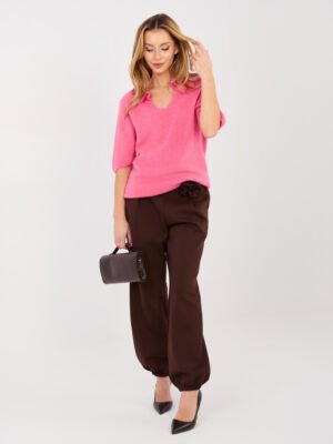 Megztinis trumpomis rankovėmis su dekoratyvia apykakle "ELSA" tamsi rožinė