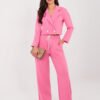 Trumpo švarkelio ir kelnių komplektas iš sviestinės medžiagos "EVON" tamsi rožinė