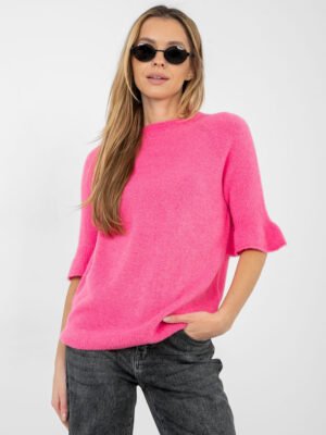 Megztinis su alpakos vilna trumpintomis rankovėmis "TONYA" tamsi rožinė