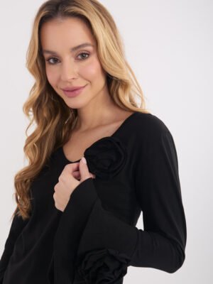 Alternative view of Palaidine varpelio formos rankovėmis puošta dekoratyvinėmis gėlėmis "IZAURA" juoda