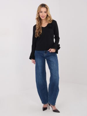 Palaidine varpelio formos rankovėmis puošta dekoratyvinėmis gėlėmis "IZAURA" juoda