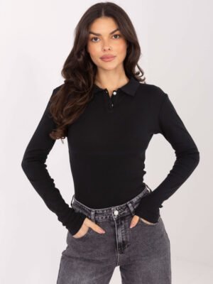 Klasikinė polo tipo palaidinė ilgomis rankovėmis "LUCIA" juoda