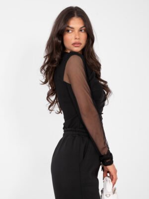 Alternative view of Palaidinė su permatomo tinklelio rankovėmis "HIKARI" juoda