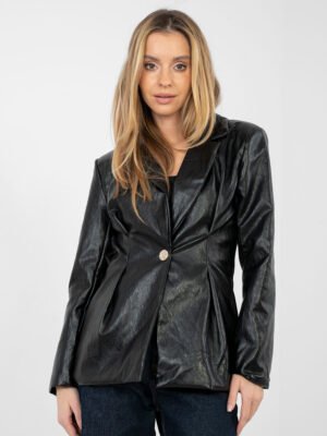 Liemenuotas odos imitacijos švarkas "LEA" juoda