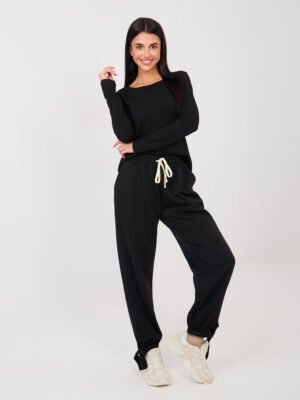 Laisvalaikio kelnės su raišteliais reguliuojamais galais "POLLA" juoda