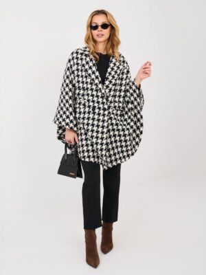 Dvieilis pončo stiliaus paltas su vilna "SOFITA" juodai baltas