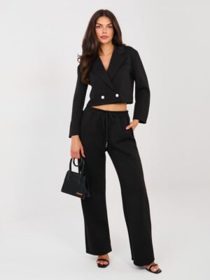 Trumpo švarkelio ir kelnių komplektas iš sviestinės medžiagos "EVON" juoda