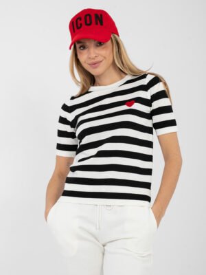 Plonas dryžuotas megztinis trumpomis rankovėmis  "ELVY" juoda