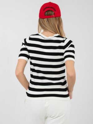 Alternative view of Plonas dryžuotas megztinis trumpomis rankovėmis  "ELVY" juoda