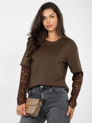 Alternative view of Palaidinė su sluoksniuotu nėrinių rankovių efektu " ODELIA" tamsi ruda