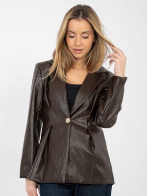 Liemenuotas odos imitacijos švarkas "LEA" ruda