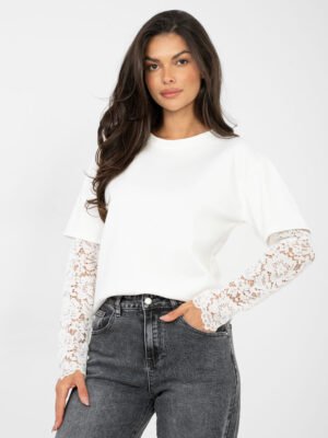 Alternative view of Palaidinė su sluoksniuotu nėrinių rankovių efektu " ODELIA" pieno balta