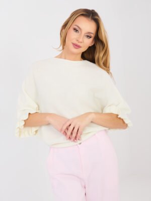 Alternative view of Megztinis su alpakos vilna ir 3/4 kimono tipo rankovėmis "Laila" pieno balta