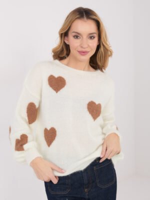 MOHERO siūlo megztinis su širdelėmis "LOVE" pieno balta