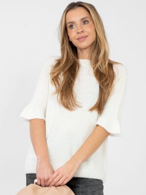 Megztinis su alpakos vilna trumpintomis rankovėmis "TONYA" pieno balta