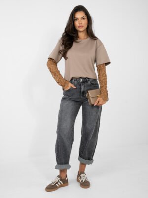 Palaidinė su sluoksniuotu nėrinių rankovių efektu " ODELIA" tamsi smėlio