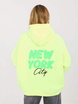 Alternative view of Oversize džemperis su reljefiniu užrašu ir gobtuvu "NORMA" fluo geltona