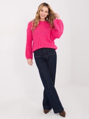 Šiltas megztinis su vilna pūstomis rankovėmis "ANGGI" fuksijų