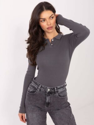 Klasikinė polo tipo palaidinė ilgomis rankovėmis "LUCIA" grafito