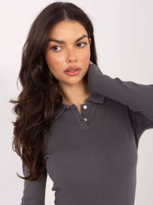 Alternative view of Klasikinė polo tipo palaidinė ilgomis rankovėmis "LUCIA" grafito