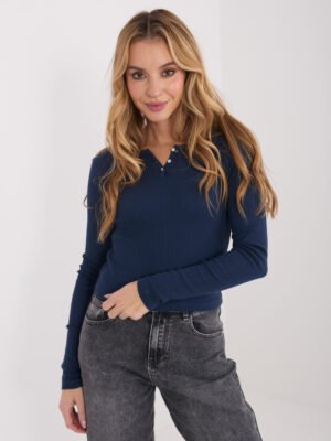 Alternative view of Prigludusi basic stiliaus palaidinė su sagutėmis "MARIANA" tamsi mėlyna