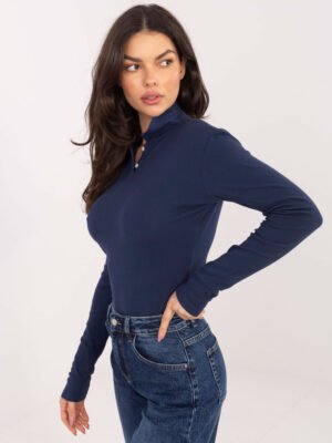 Alternative view of Klasikinė polo tipo palaidinė ilgomis rankovėmis "LUCIA" tamsi mėlyna