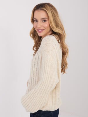 Alternative view of Šiltas megztinis su vilna pūstomis rankovėmis "ANGGI" šviesi smėlio