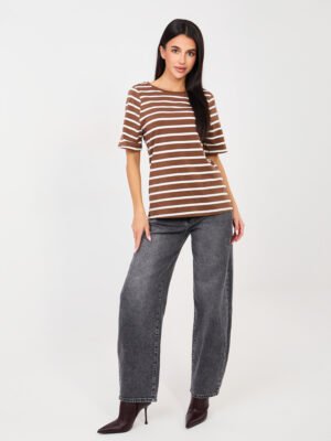 Alternative view of Dryžuoti medvilniniai marškinėliai trumpomis rankovėmis "ZINA" šviesi ruda