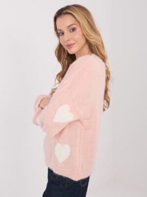 MOHERO siūlo megztinis su širdelėmis "LOVE" persikinė