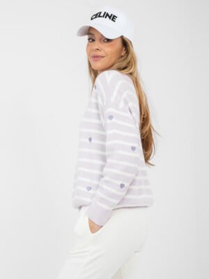 Alternative view of Oversize šiltas dryžuotas megztinis su širdelių motyvais "WINNY" šviesi violetinė