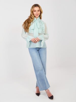 Švelniai permatomi marškiniai su raukiniais ir kaspinu "DIANA" mėtų