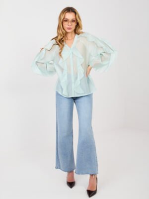 Alternative view of Lengvo audinio marškiniai su dekoratyviniais raukiniais "ELEINE" mėtinė