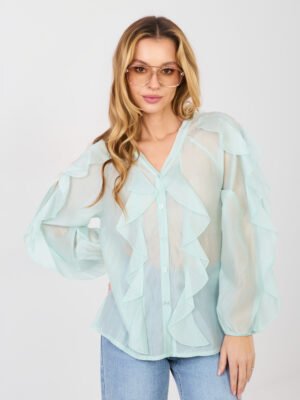 Lengvo audinio marškiniai su dekoratyviniais raukiniais "ELEINE" mėtinė