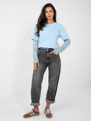 Palaidinė su sluoksniuotu nėrinių rankovių efektu " ODELIA" šviesi mėlyna