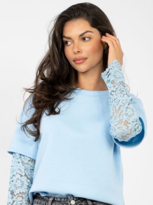 Alternative view of Palaidinė su sluoksniuotu nėrinių rankovių efektu " ODELIA" šviesi mėlyna