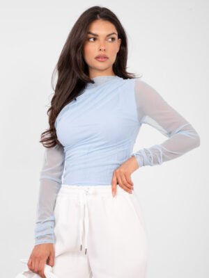 Alternative view of Palaidinė su permatomo tinklelio rankovėmis "HIKARI" šviesi mėlyna