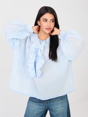 Laisvo silueto palaidinė puošta dekoratyviniais raukiniais "INDIRA" šviesi mėlyna