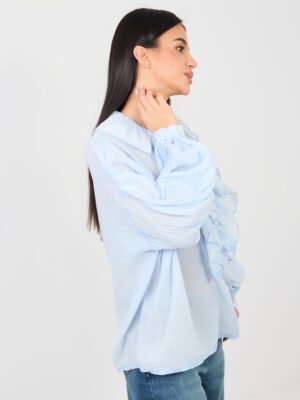 Alternative view of Laisvo silueto palaidinė puošta dekoratyviniais raukiniais "INDIRA" šviesi mėlyna