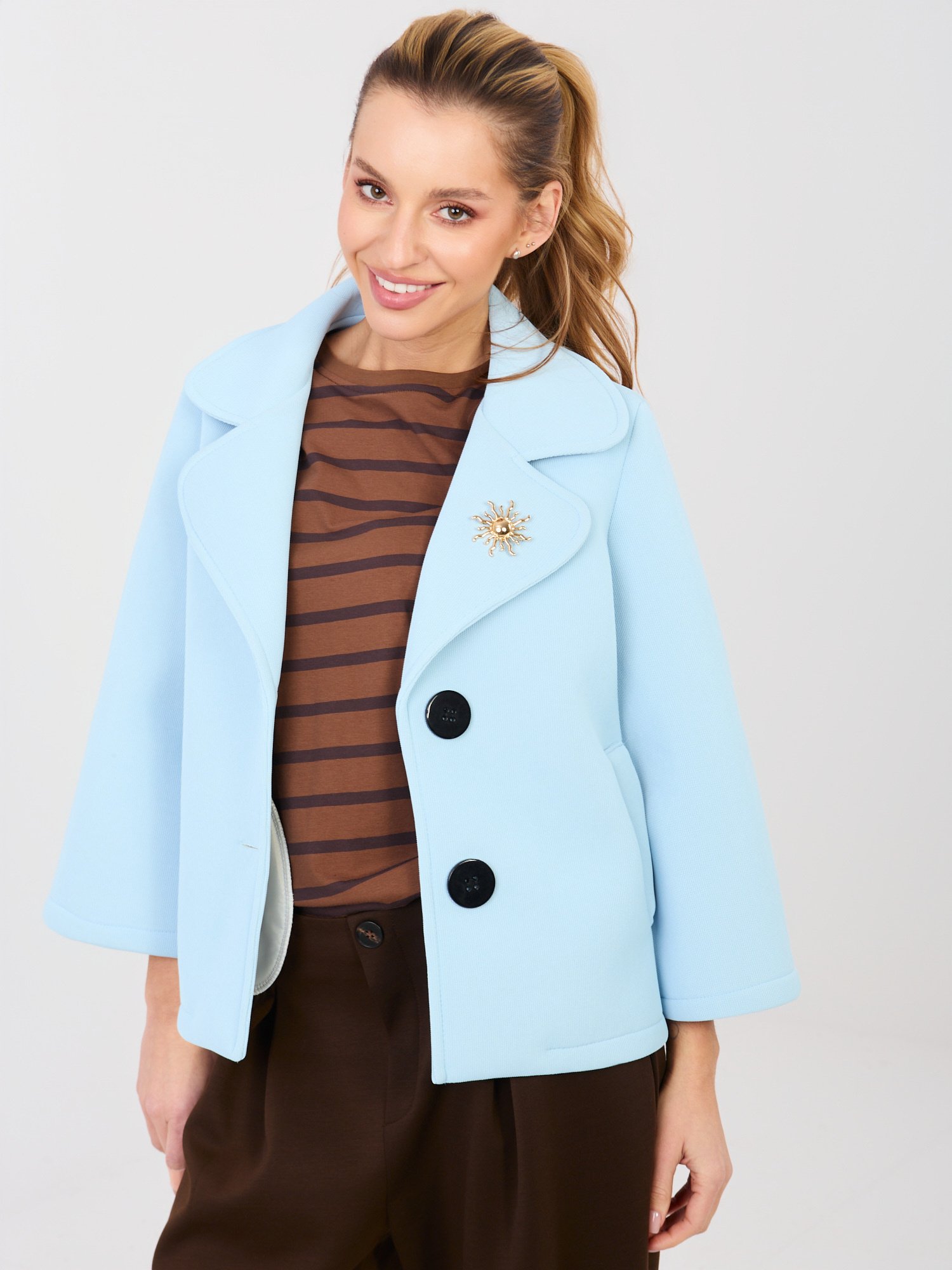 Casual stiliaus trumpas paltukas “ELVAN ” šviesi mėlyna - Image 5