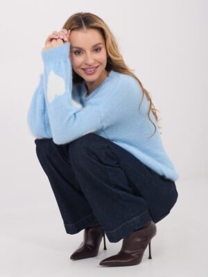 MOHERO siūlo megztinis su širdelėmis "LOVE" šviesi mėlyna