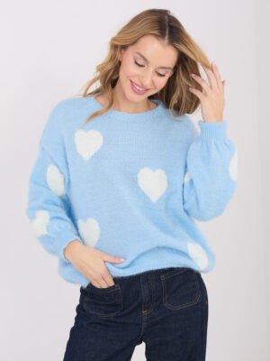 Alternative view of MOHERO siūlo megztinis su širdelėmis "LOVE" šviesi mėlyna