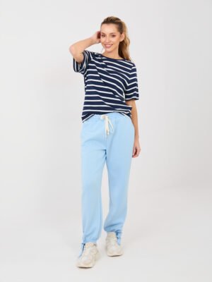 Laisvalaikio kelnės su raišteliais reguliuojamais galais "POLLA" šviesi mėlyna