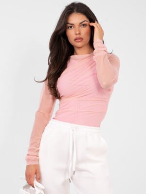 Alternative view of Palaidinė su permatomo tinklelio rankovėmis "HIKARI" šviesi rožinė