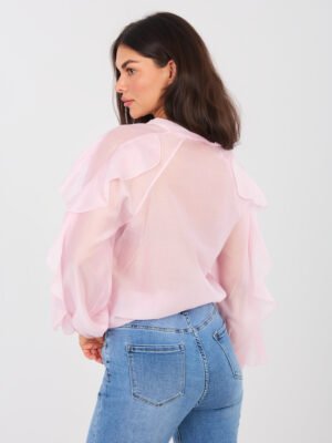 Alternative view of Lengvo audinio marškiniai su dekoratyviniais raukiniais "ELEINE" šviesi rožinė