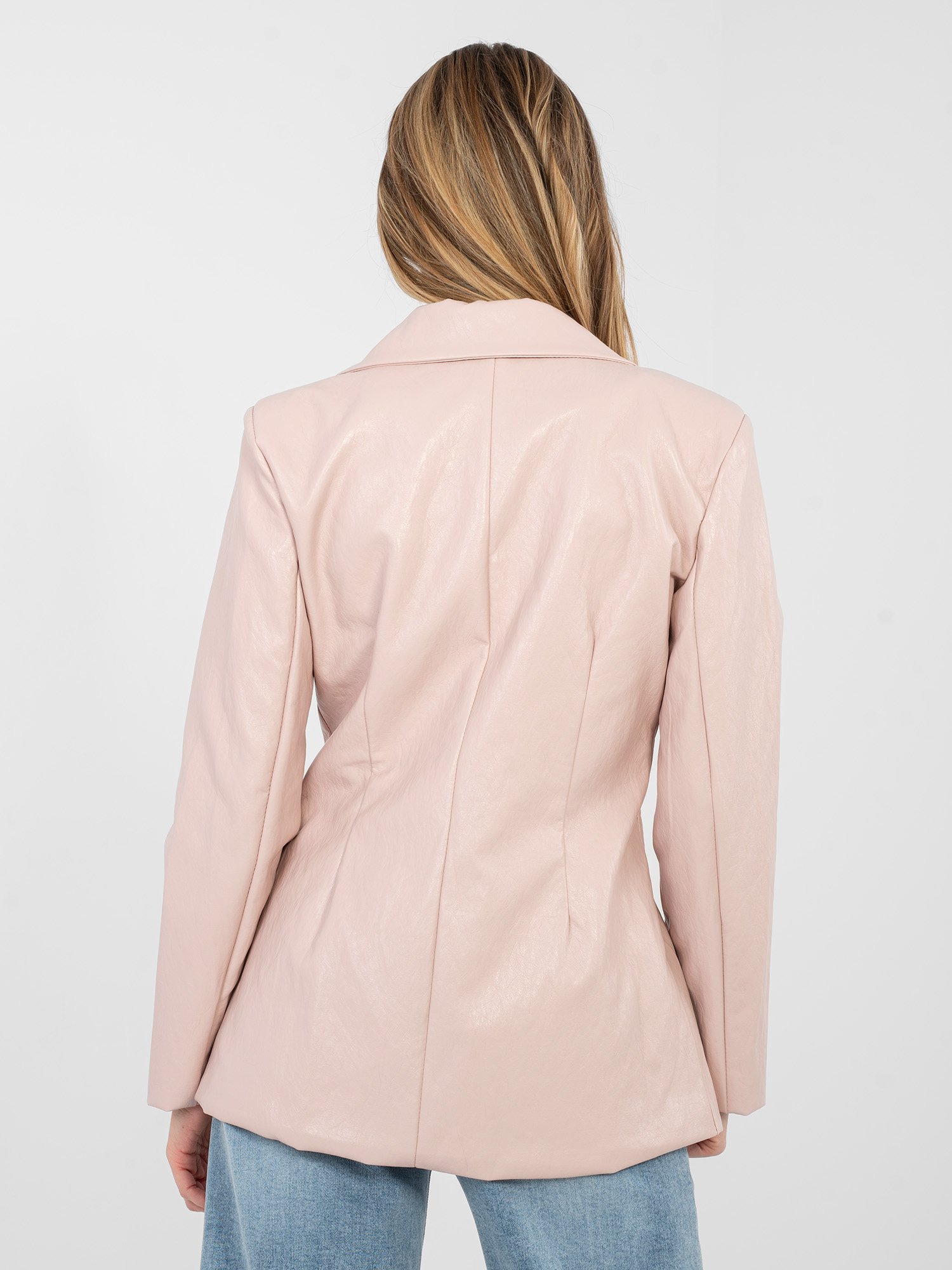 Liemenuotas odos imitacijos švarkas "LEA" šviesi rožinė - Image 4