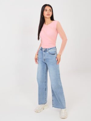 Sluoksniuoto dizaino bodis su tinklelio rankovėmis "ARLETTE" šviesi rožinė