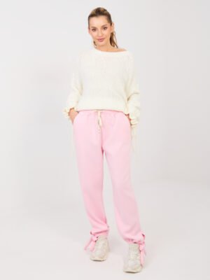 Laisvalaikio kelnės su raišteliais reguliuojamais galais "POLLA" šviesi rožinė