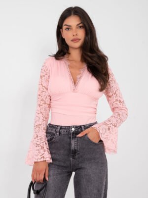 Alternative view of Bodis varpelio formos nėrinių rankovėmis "RENATA" šviesi rožinė